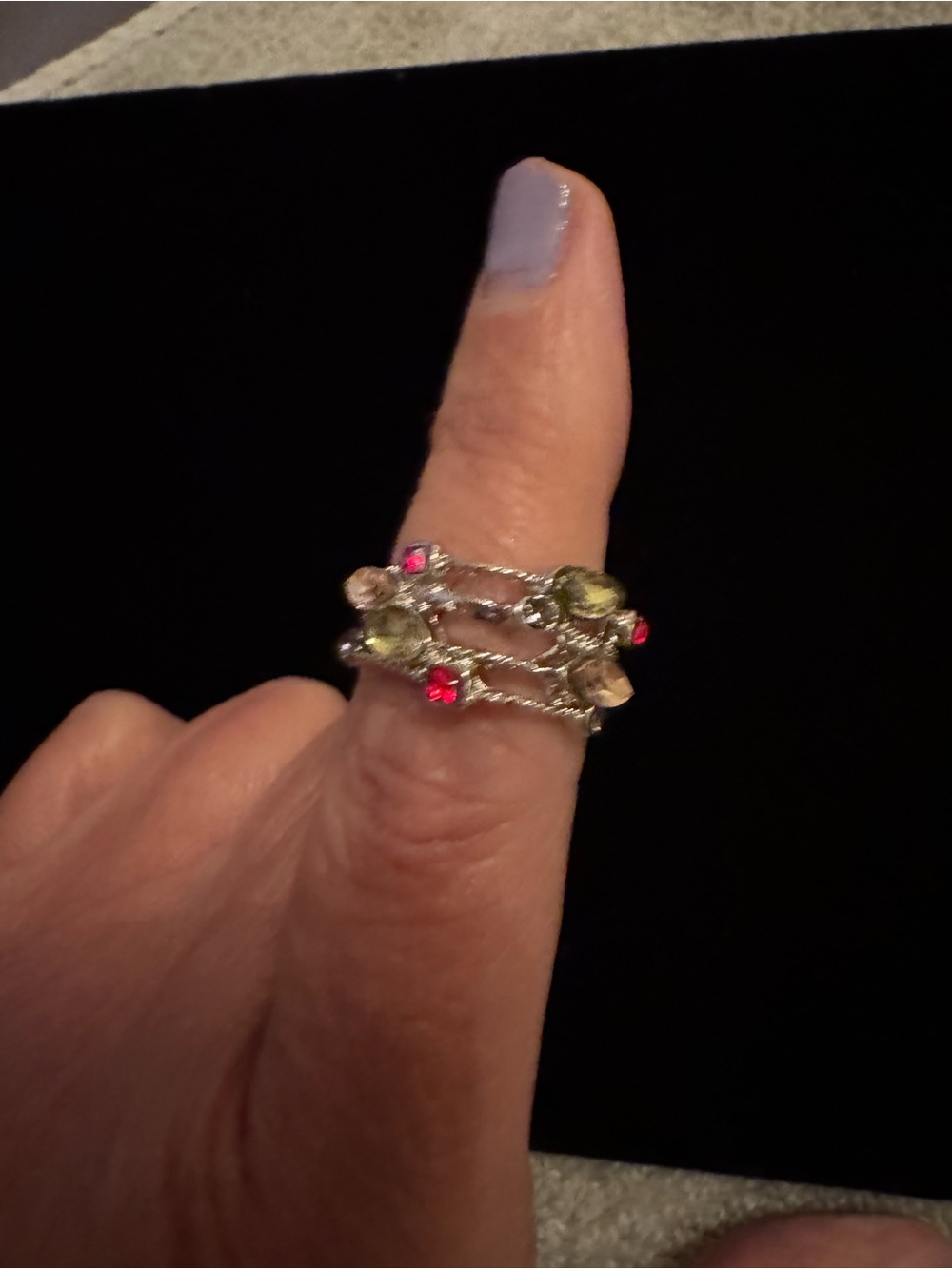 Handcrafted Multi-Color Gemstone Stackable Ring - Silver Tone